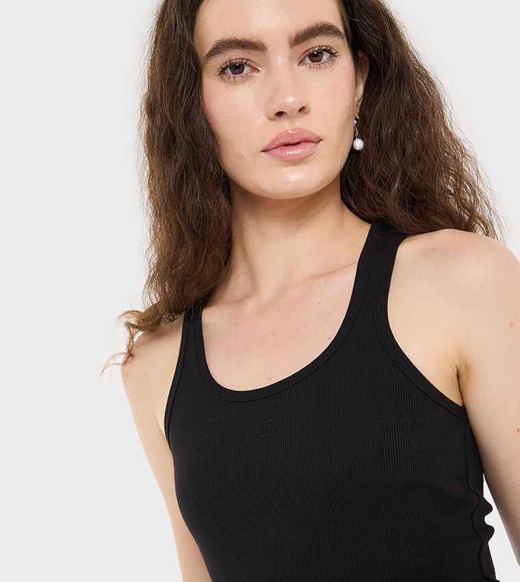 Embroidery Detail Ribbed Tank Top