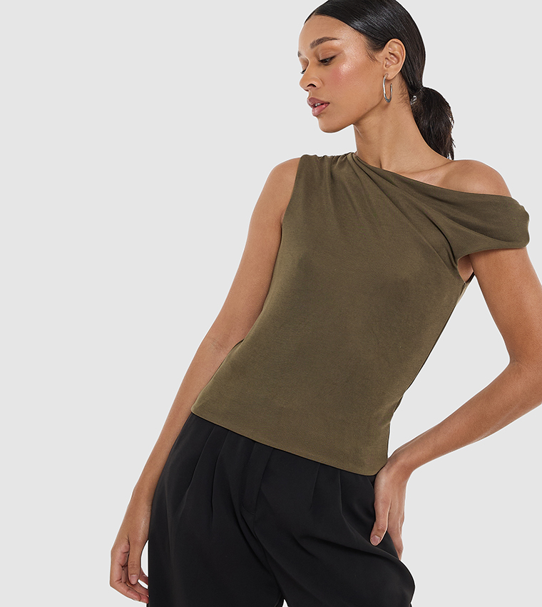 Draped Asymmetric Neck Top