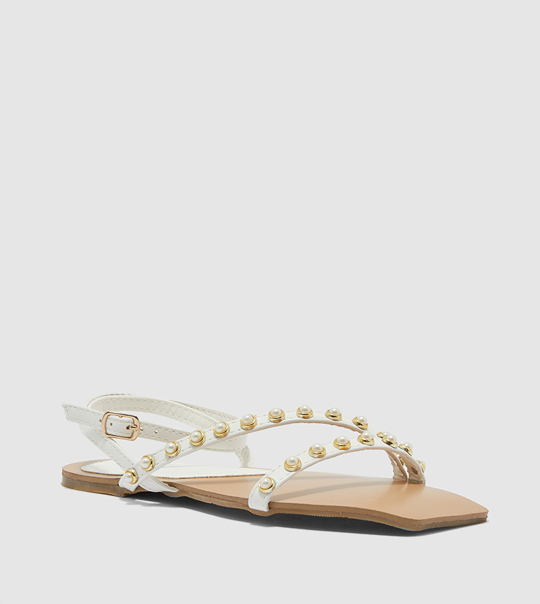 Buy DEEZEE CCC Square Toe Flat Sandals In White 6thStreet