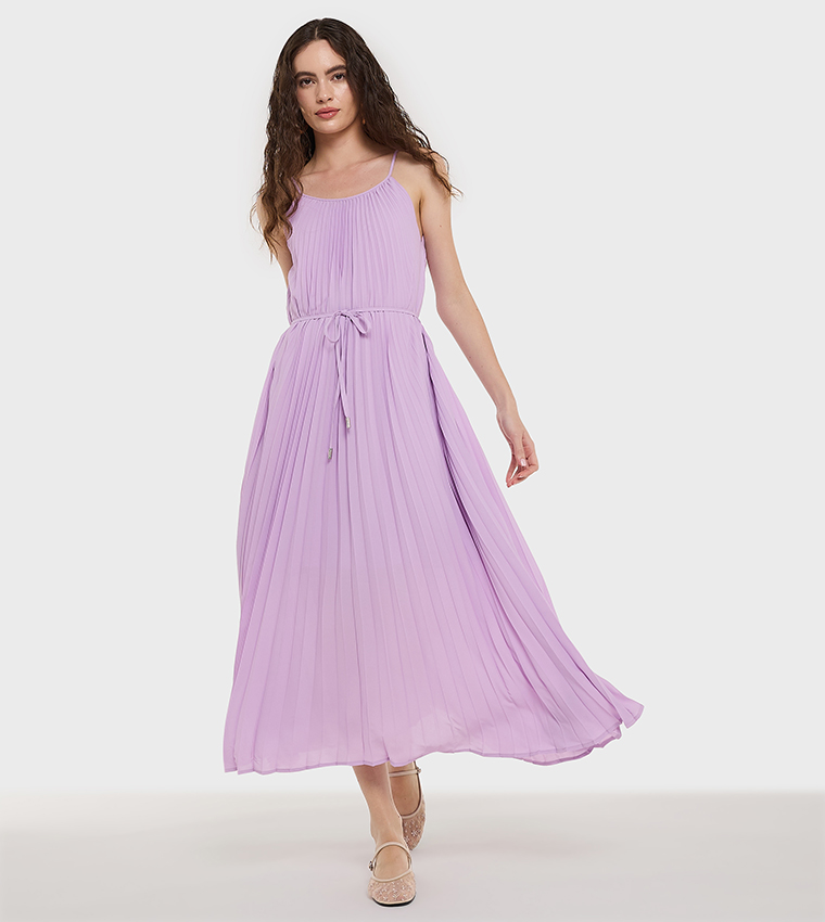 Pleated Strappy Maxi Dress
