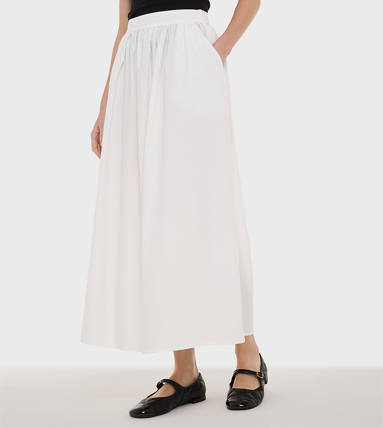 Elastic Waist Flared Maxi Skirt