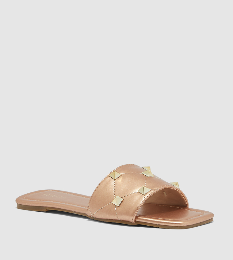Buy DEEZEE CCC Square Toe Flat Sandals In Rose Gold 6thStreet