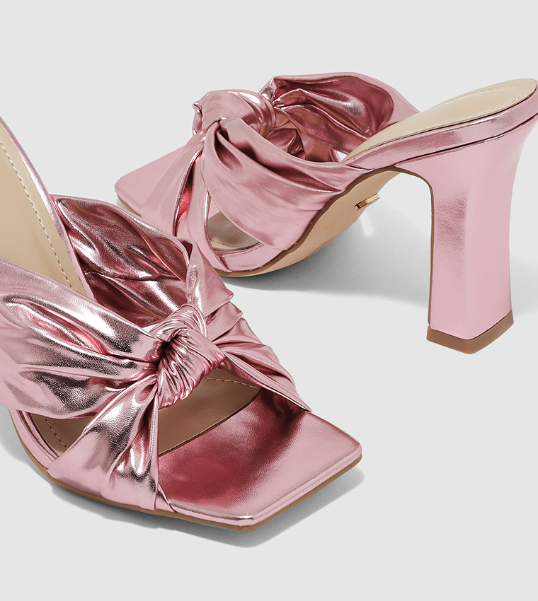 CCC Knot Strap Chunky Heels In Pink 