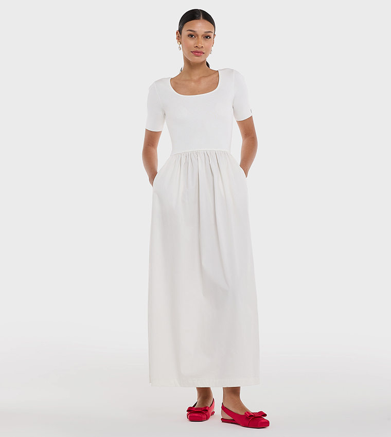 Solid Short Sleeves Maxi Dress