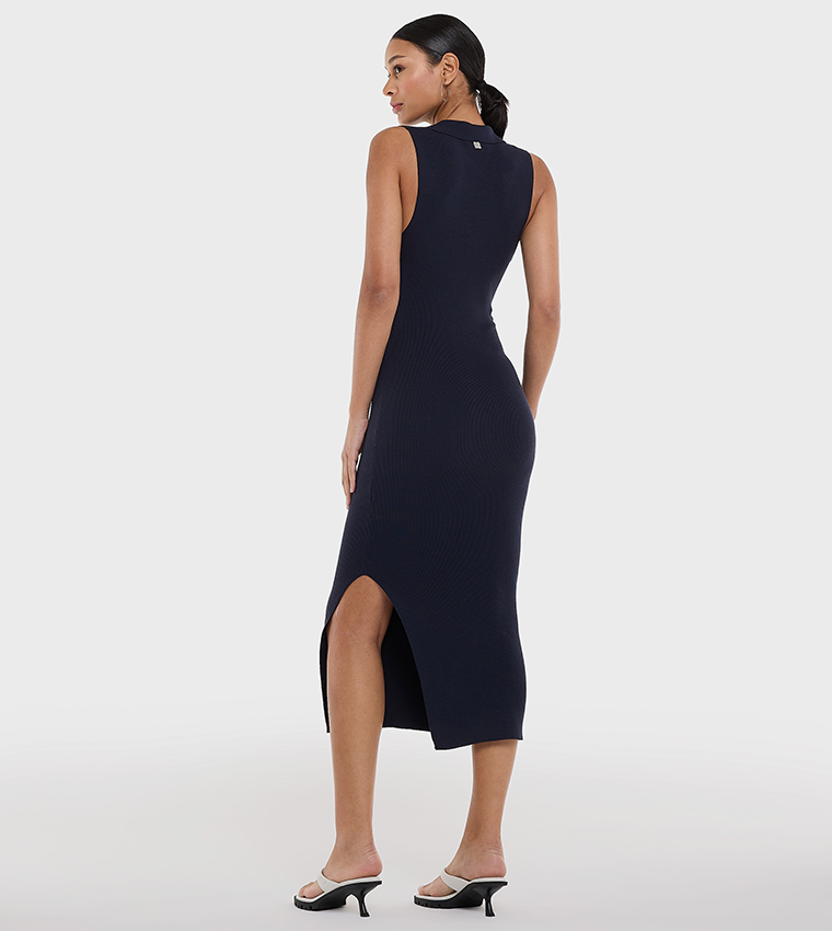 Ribbed Collared Bodycon Dress