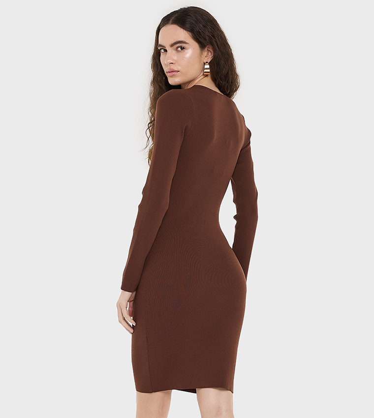 Ribbed Cut-Out Detail Bodycon Mini Dress