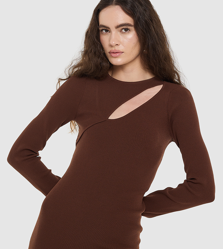 Ribbed Cut-Out Detail Bodycon Mini Dress