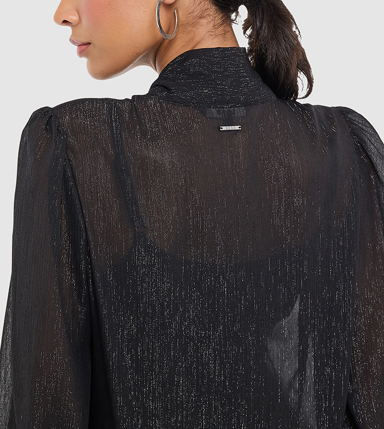 Bow Detail Long Sleeves Sheer Top