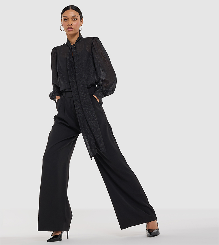 Bow Detail Long Sleeves Sheer Top