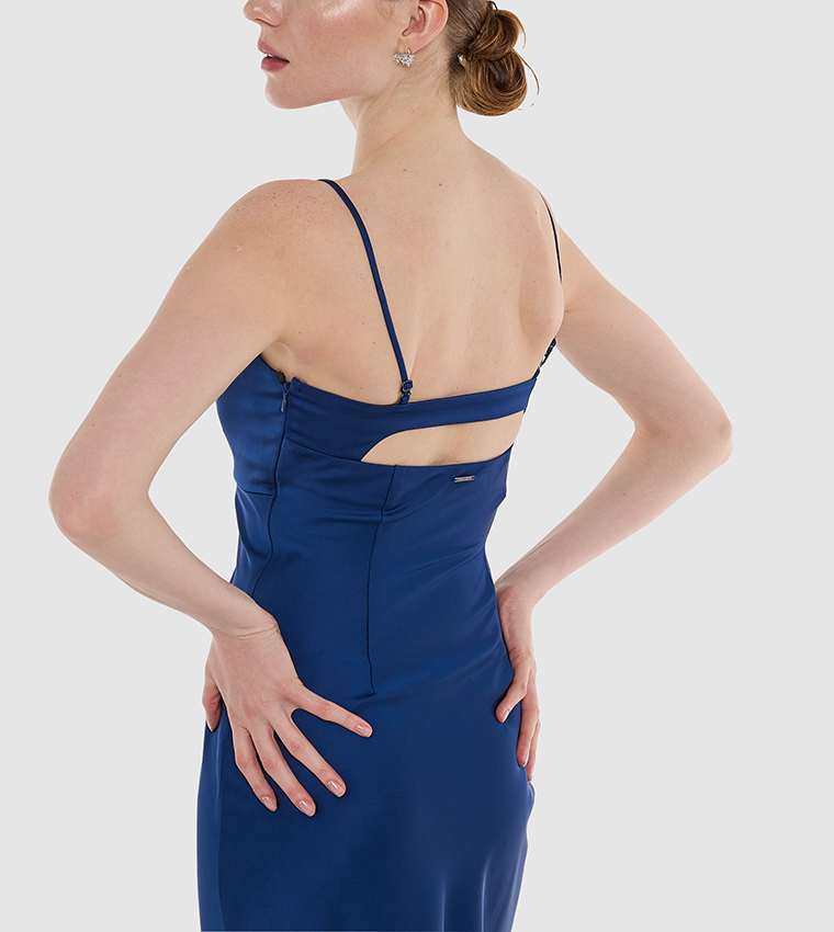 Solid Strappy Satin Midi Dress