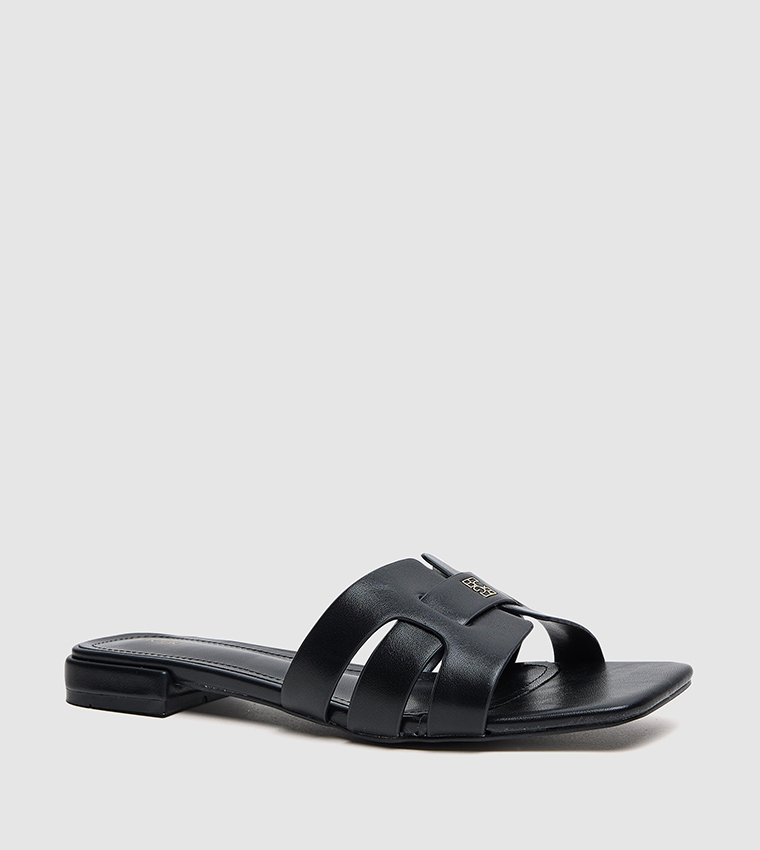 Logo Detail Square Toe Flat Sandals