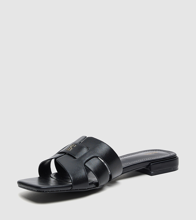 Logo Detail Square Toe Flat Sandals