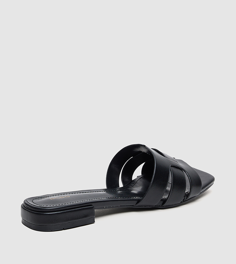 Logo Detail Square Toe Flat Sandals