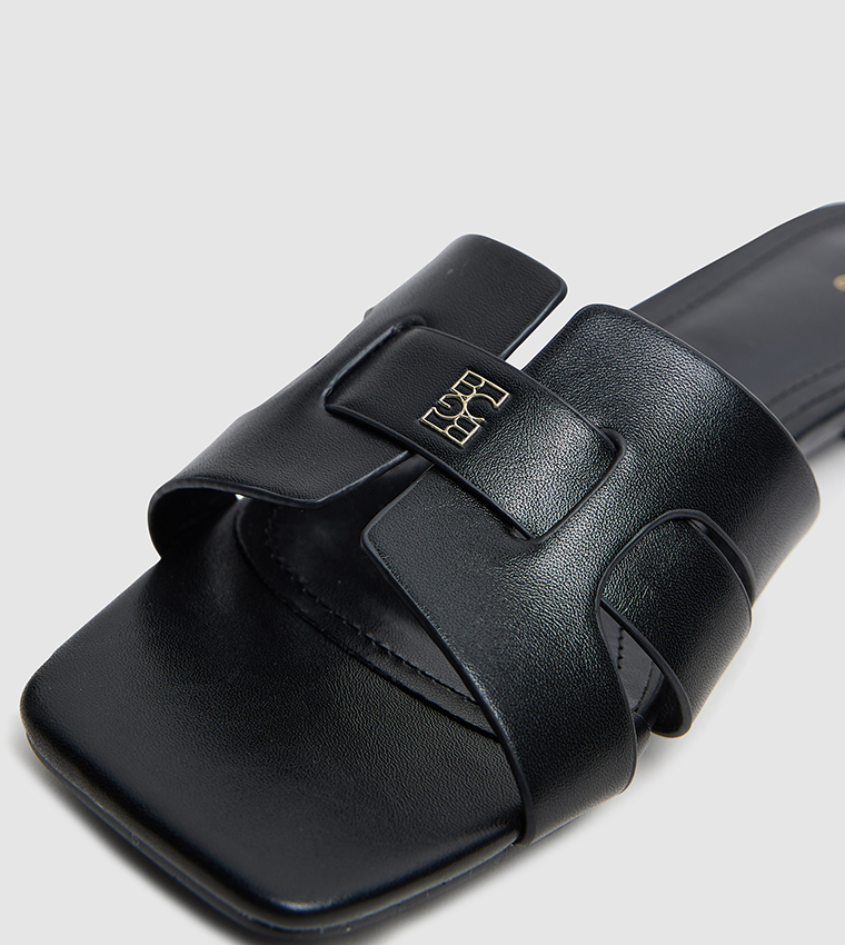 Logo Detail Square Toe Flat Sandals