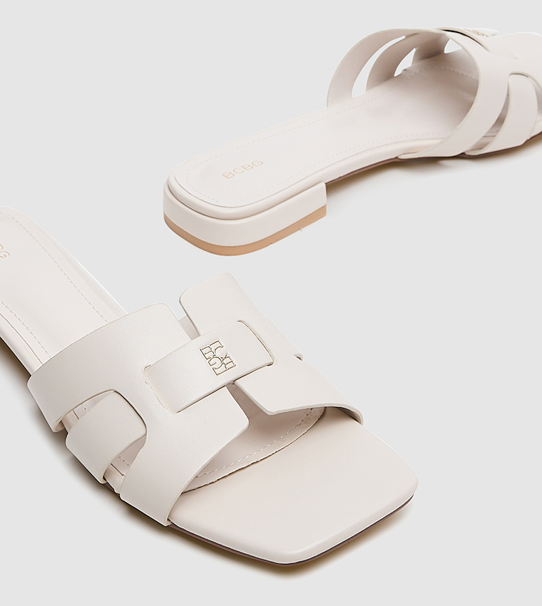 Logo Detail Square Toe Flat Sandals