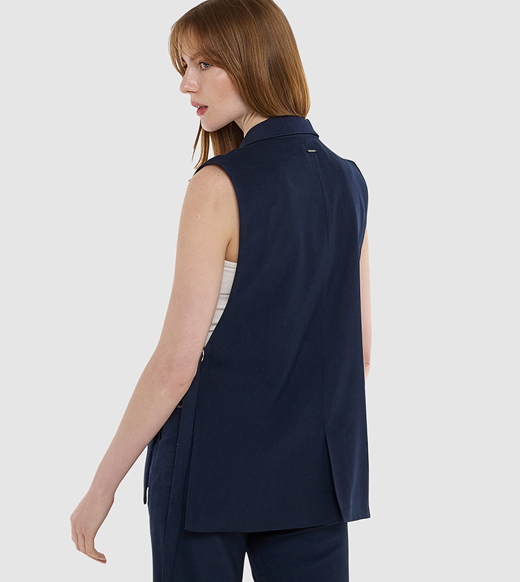 Belted Lapel Collar Sleeveless Blazer