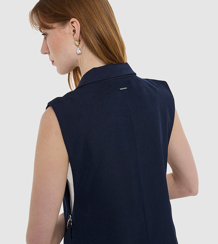 Belted Lapel Collar Sleeveless Blazer