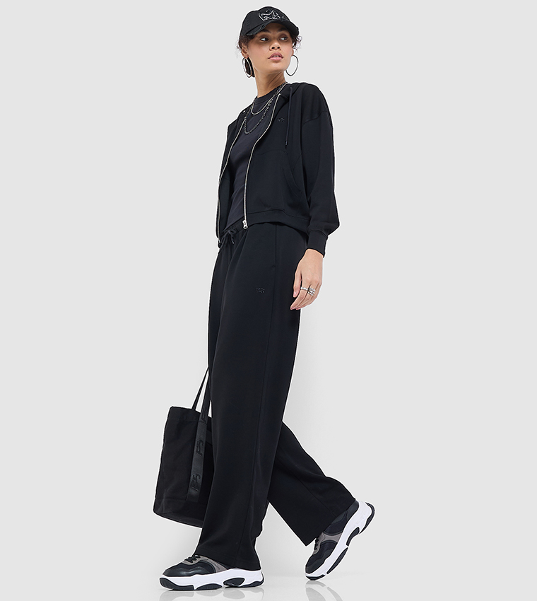 Solid Drawstring Waist Straight Fit Pants