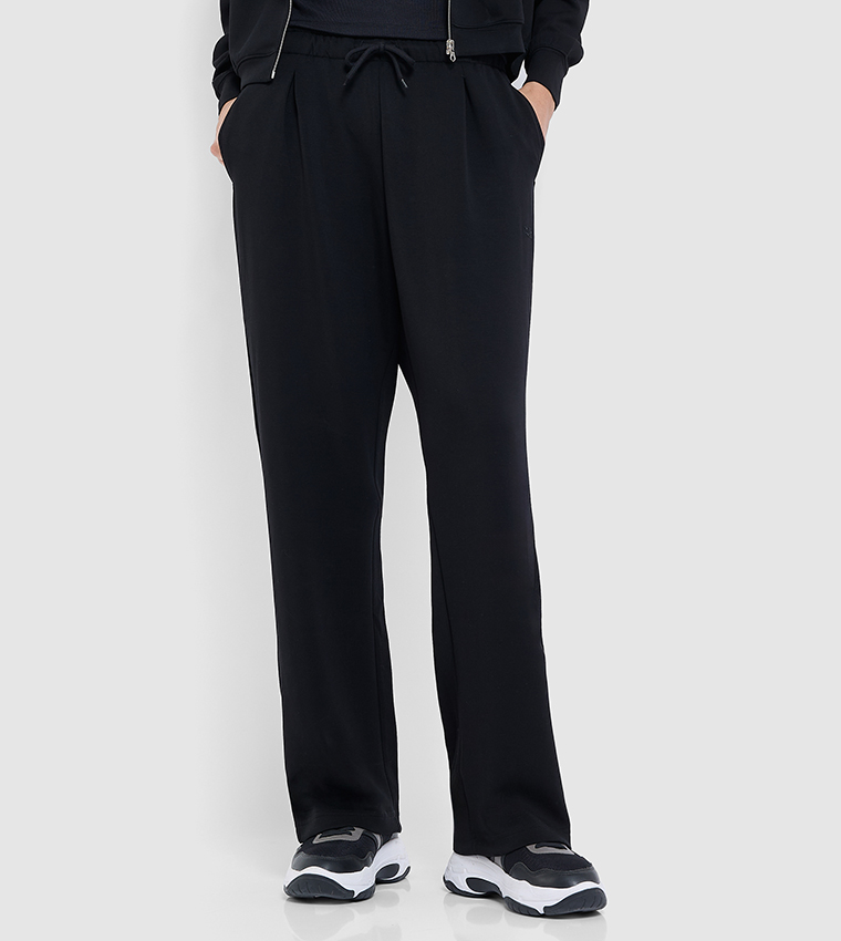 Solid Drawstring Waist Straight Fit Pants