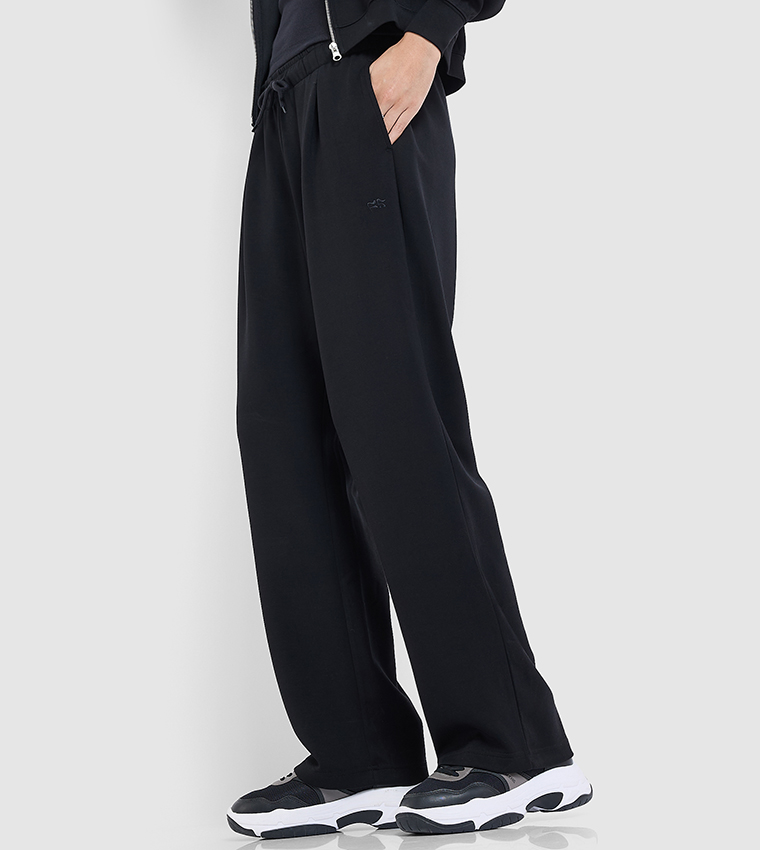 Solid Drawstring Waist Straight Fit Pants