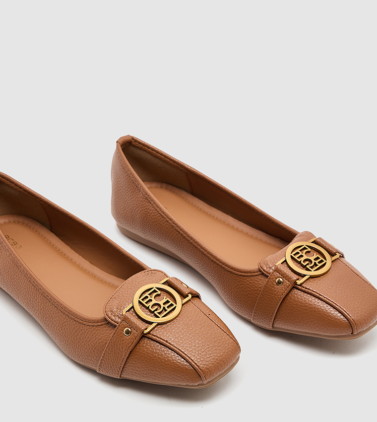 Textured Metal Detail Ballerinas