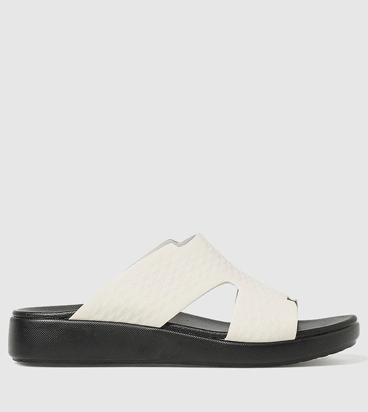 Buy HIS & HERS Textured Peep Toe Comfort Sandals In White | 6thStreet UAE