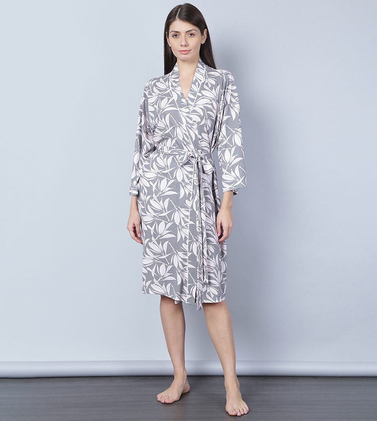 Night Time Robe Buy HIS & HERS Printed Night Robe In Grey | 6thStreet Saudi Arabia