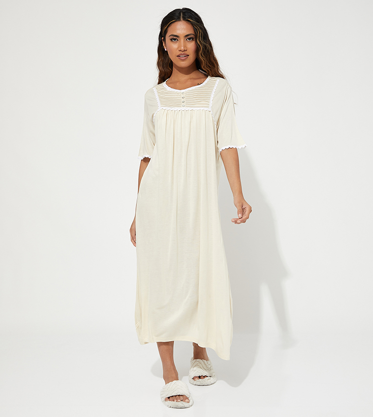 Buy HIS HERS Solid Maxi Night Dress In Yellow 6thStreet Bahrain