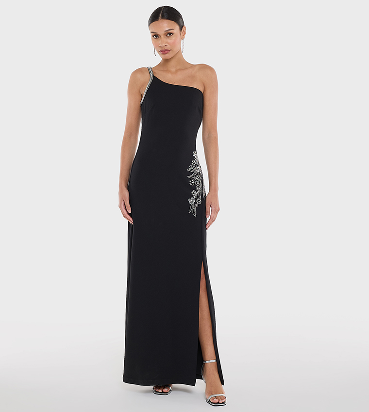 Sequined One Shoulder Maxi Party Dress
