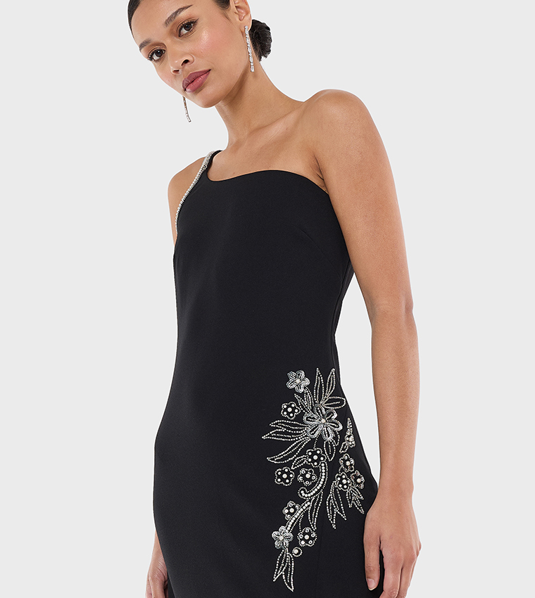 Sequined One Shoulder Maxi Party Dress