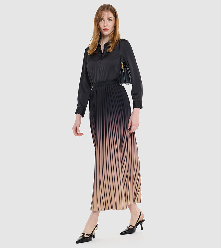 Ombre Pleated Maxi Skirt