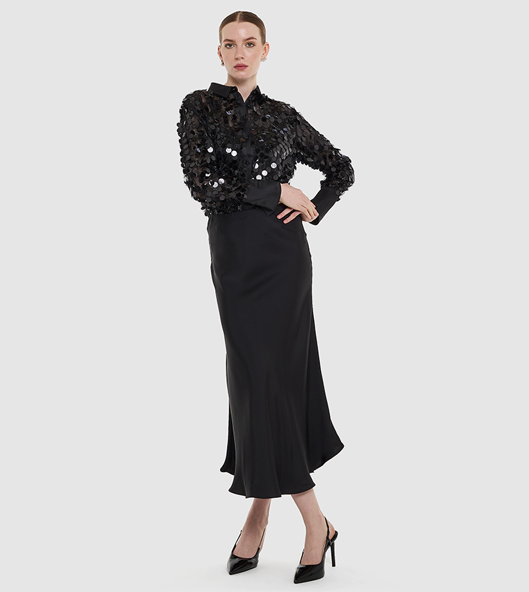 Solid Satin Midaxi Skirt