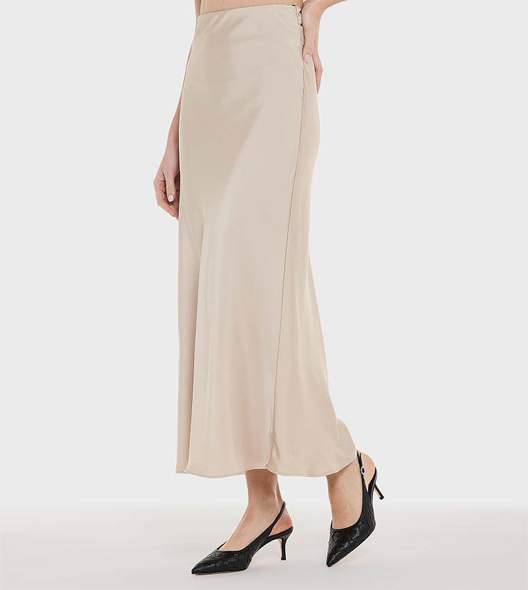 Solid Satin Midaxi Skirt