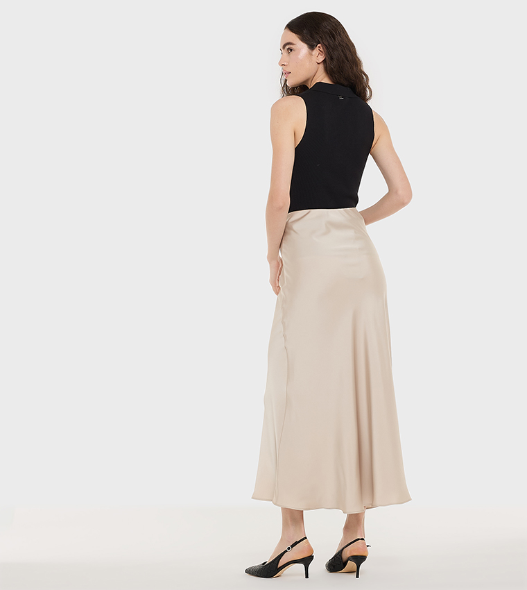 Solid Satin Midaxi Skirt