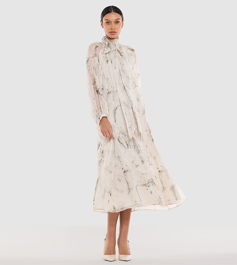 Printed Long Sleeves Midi Dress