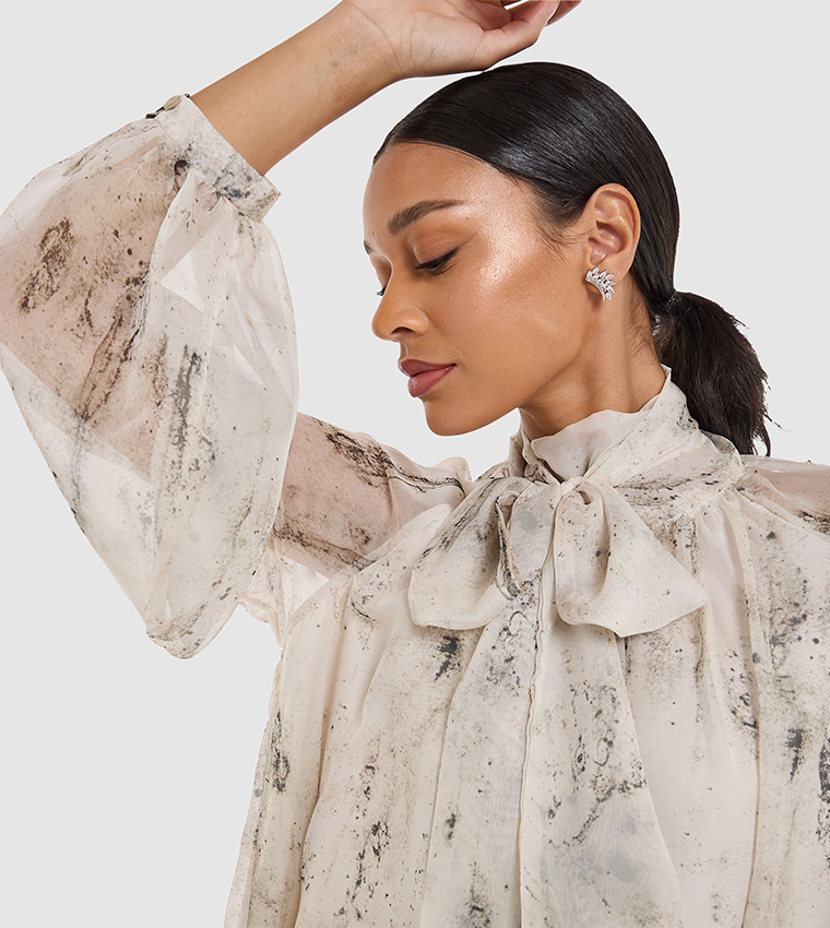 Printed Long Sleeves Midi Dress