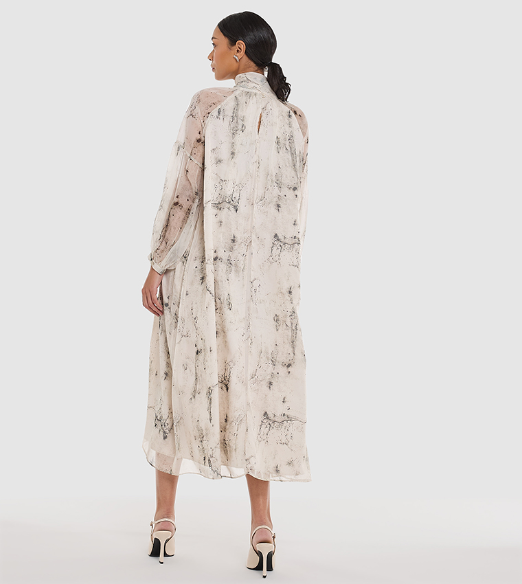 Printed Long Sleeves Midi Dress