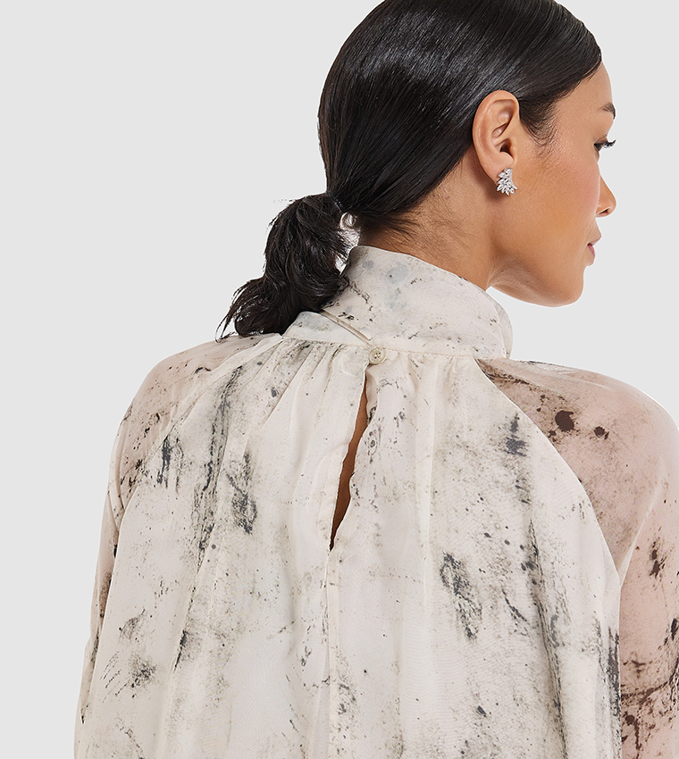 Printed Long Sleeves Midi Dress