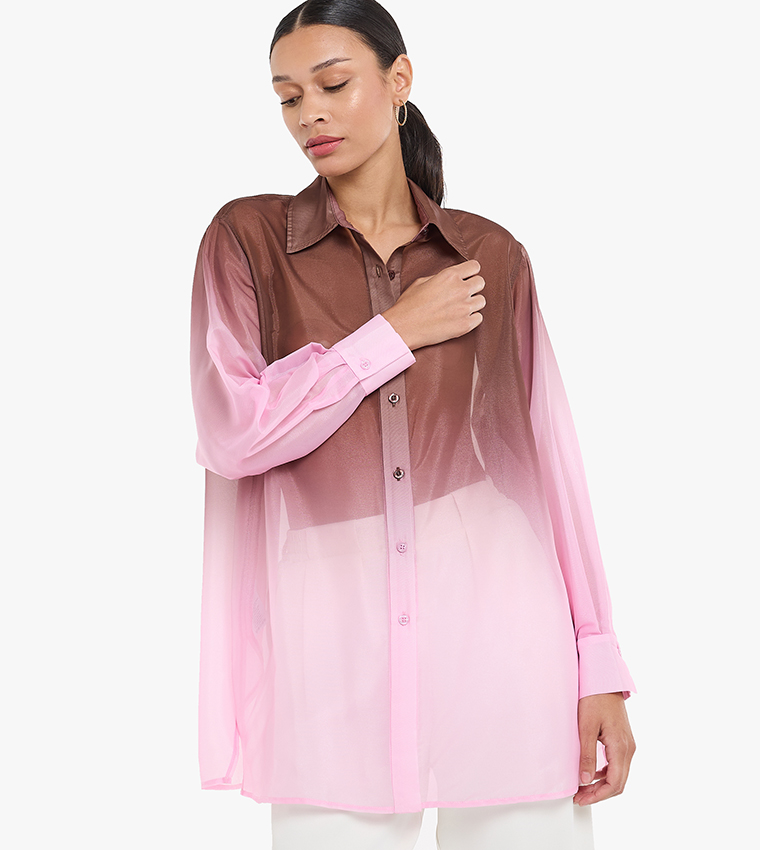 Ombre Long Sleeves Organza Oversized Shirt