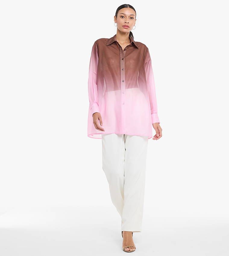 Ombre Long Sleeves Organza Oversized Shirt