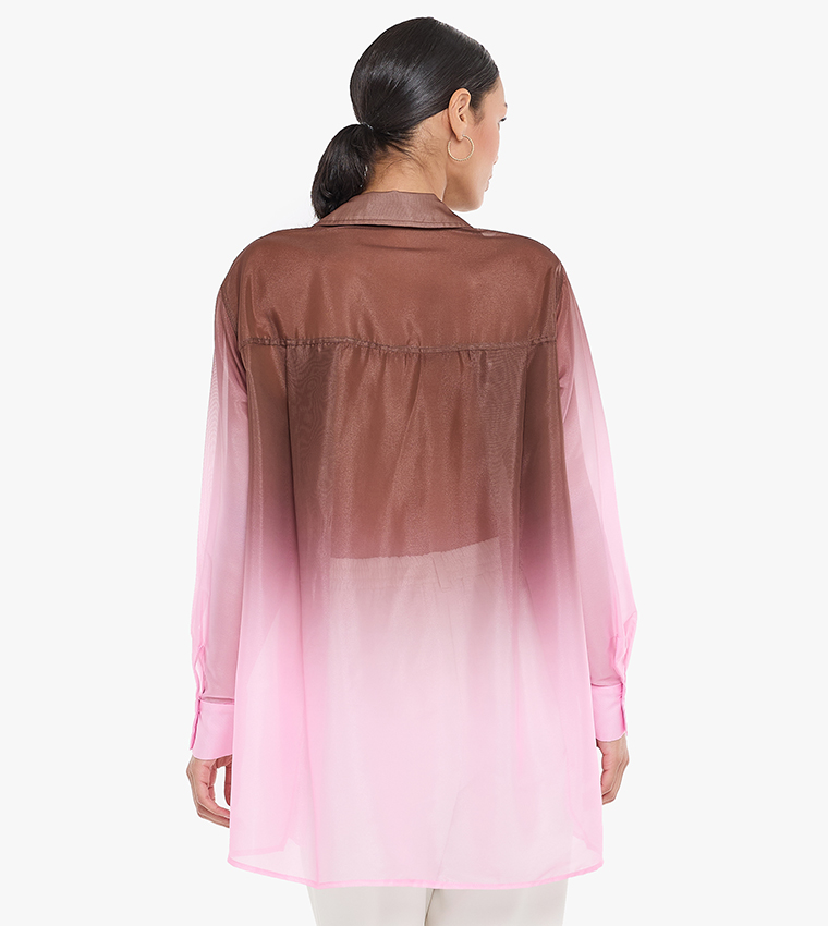 Ombre Long Sleeves Organza Oversized Shirt