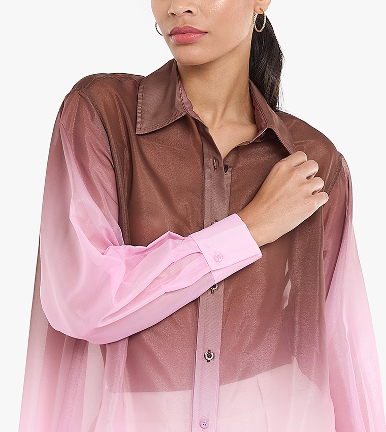Ombre Long Sleeves Organza Oversized Shirt