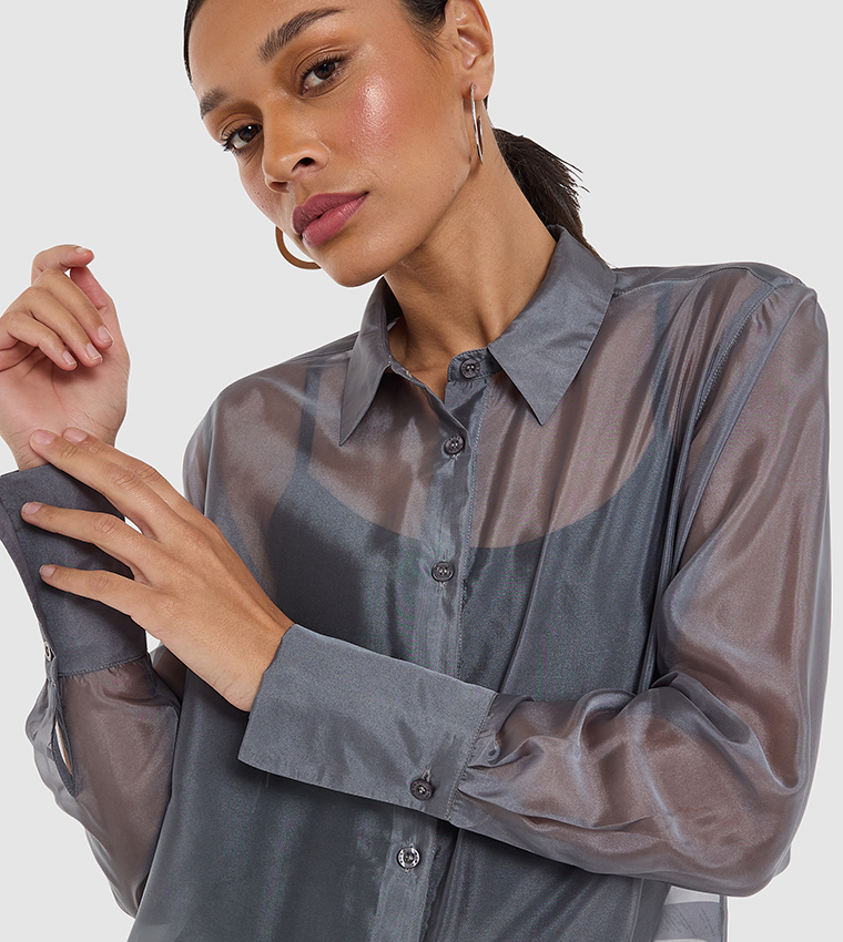 Sheer Organza Long Sleeves Shirt