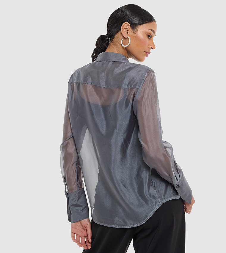 Sheer Organza Long Sleeves Shirt