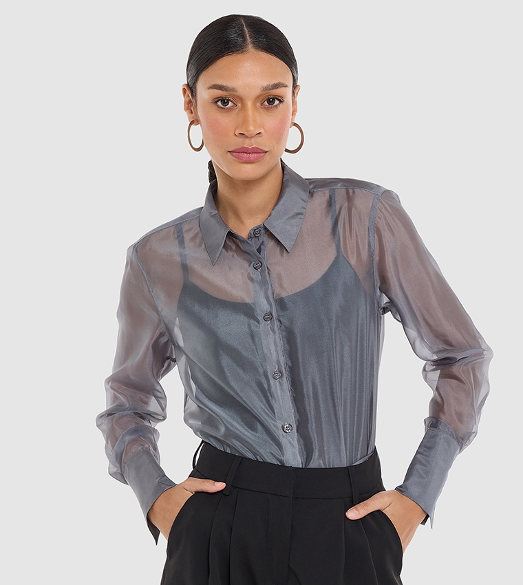 Sheer Organza Long Sleeves Shirt