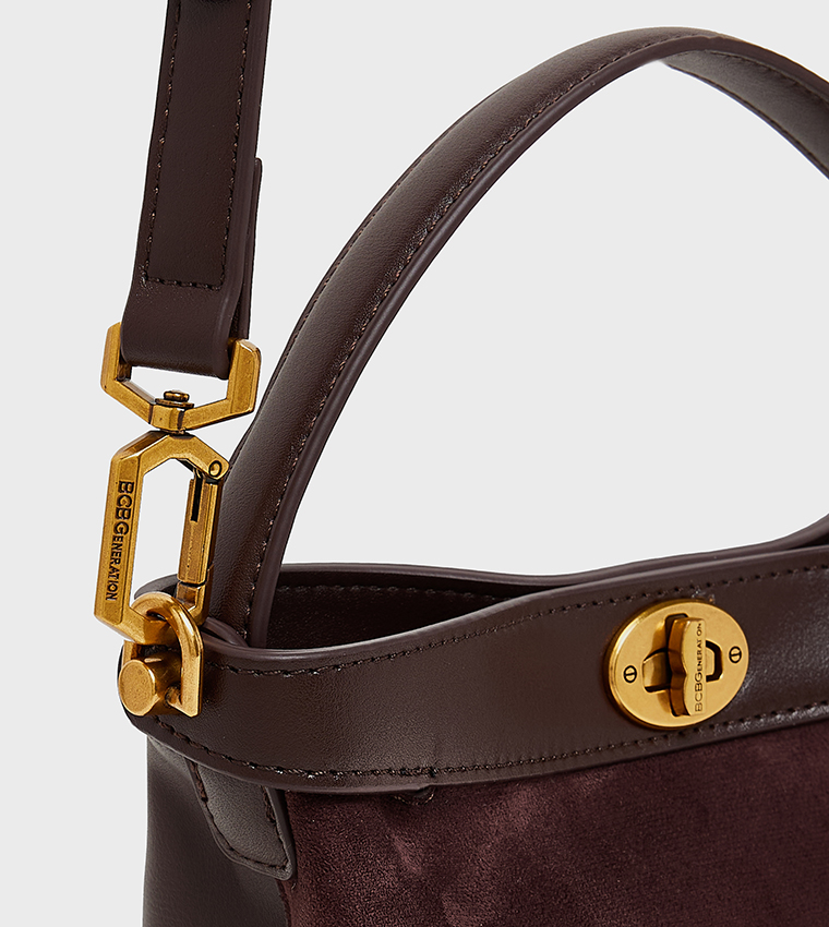 Textured Twist Lock Tote Bag