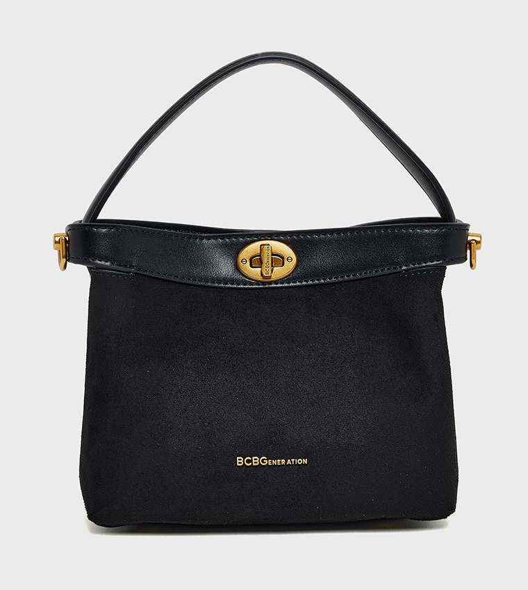 Textured Twist Lock Tote Bag