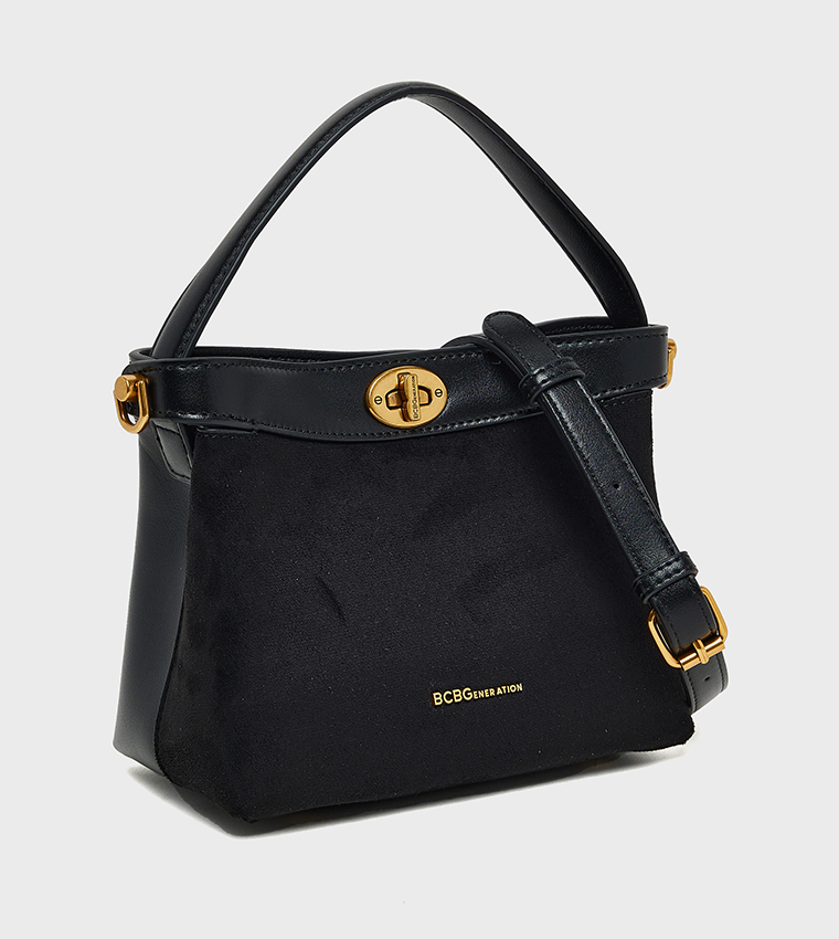 Textured Twist Lock Tote Bag