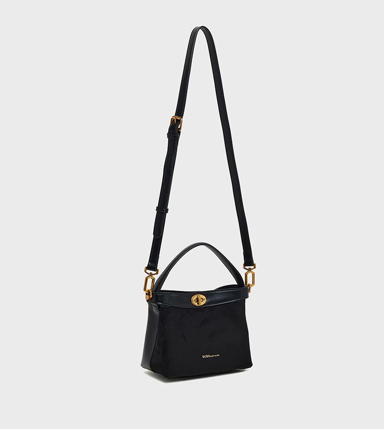 Textured Twist Lock Tote Bag