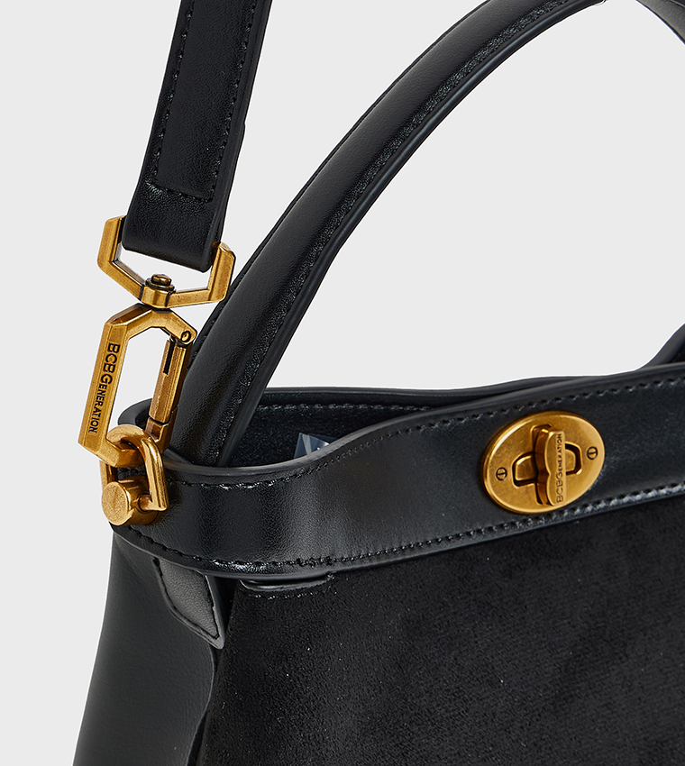 Textured Twist Lock Tote Bag